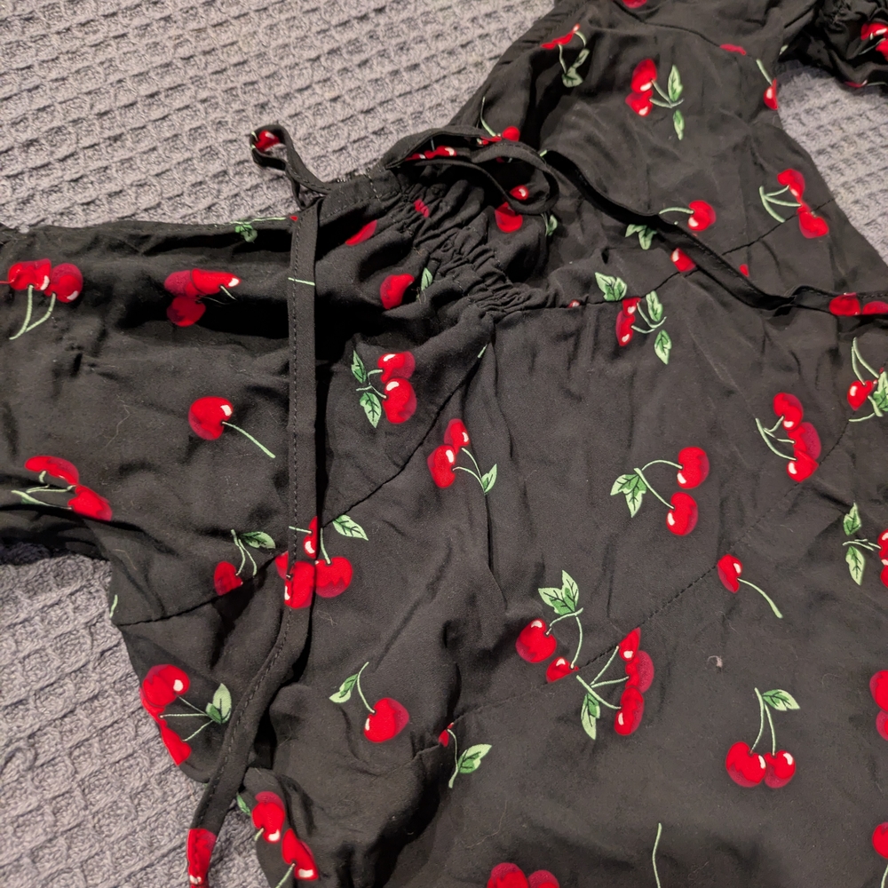 Floerns Black Dress with Cherry Print Size Medium - Picture 4 of 5